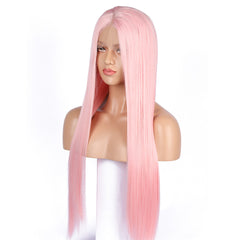 Lace Front Synthetic Hair Chemical fiber high temperature silk wig front lace pink straight hair factory direct sales cross-border hot selling lace wig for women lady darger cosplay