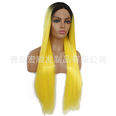 Synthetic lace front wigs for women black ombre yellow long straight