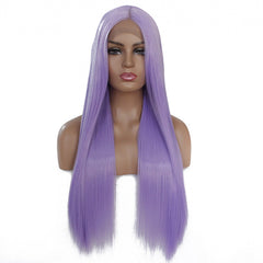 Synthetic lace front wigs for women light purple long straight