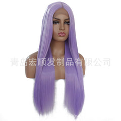 Synthetic lace front wigs for women light purple long straight