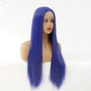 Image of Syntactic lace front wigs for women long straight blue color