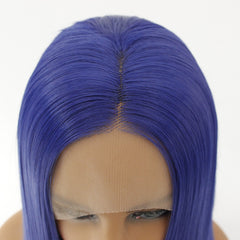 Syntactic lace front wigs for women long straight blue color