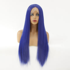 Syntactic lace front wigs for women long straight blue color