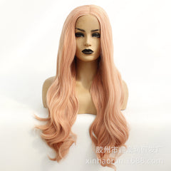 Rose golden lace chemical fiber headgear high temperature silk wavy lace wig daily wear headgear