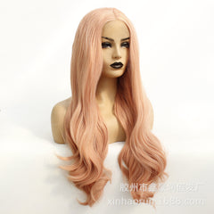 Rose golden lace chemical fiber headgear high temperature silk wavy lace wig daily wear headgear