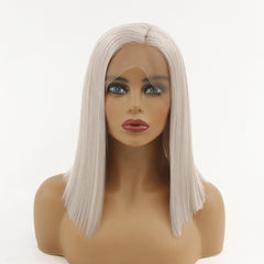 Syntactic lace front wigs for women short cut bob straight gray