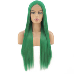 Synthetic lace front wigs for women long straight green color