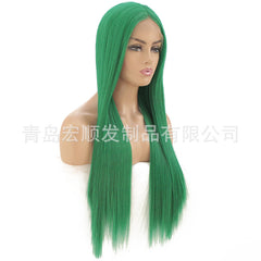 Synthetic lace front wigs for women long straight green color