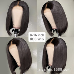 front lace bob real hair straight wig 130 13x4 human hair wigs(cap: medium brown,22.5)