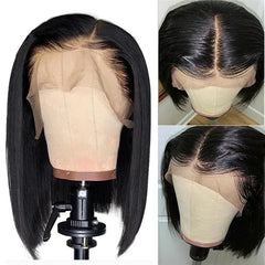 Natural Black lace Front real hair straight bob human hair Wig