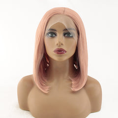 Syntactic lace front wigs for women short but bob style rose pink