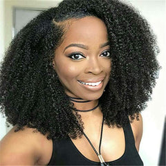 Kinky Curly Wigs Human Hair Lace Front Wigs 18 Inch 130% Natural Color