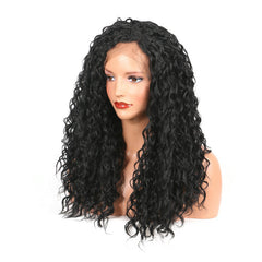 Chemical fiber wig manufacturer hot sale high temperature silk small curly head set African black front lace wig quantity is superio