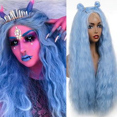 Long Straight Blue Cosplay Wig Lace Front Synthetic Wig Blue Long Wigs