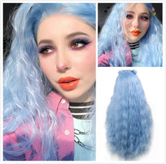 Synthetic Wig Long Straight Blue Cosplay Wig Lace Front Blue Long Wigs