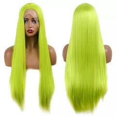 Synthetic Wig Long Straight Green Cosplay Wig Lace Front Blue Long Wigs