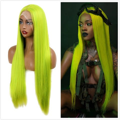 Synthetic Wig Long Straight Green Cosplay Wig Lace Front Blue Long Wigs