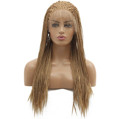 Synthetic lace front wigs for women dark yellow braided