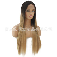 Synthetic lace front wigs for women black ombre dark yellow long straight