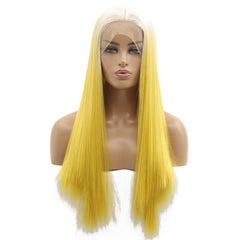 Synthetic lace front wigs for women ombre yellow long straight