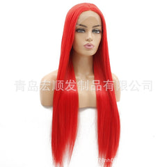 Synthetic lace front wigs for women red color long straight