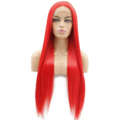 Synthetic lace front wigs for women red color long straight