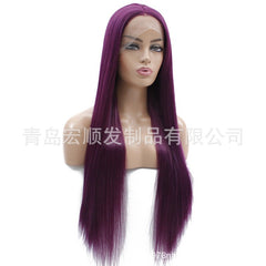 Synthetic lace front wigs for women long straight purple color