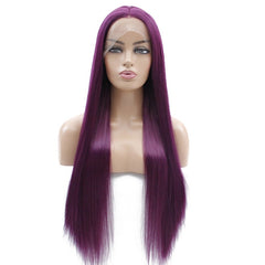 Synthetic lace front wigs for women long straight purple color