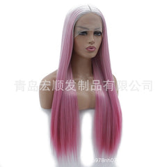 Synthetic lace front wigs for women ombre dark pink color long straight