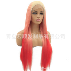 Synthetic lace front wigs for women yellow ombre pink color long straight