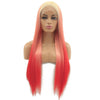 Image of Synthetic lace front wigs for women yellow ombre pink color long straight