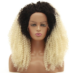 Syntactic lace front wigs for women kinky curly short bob ombre blonde color