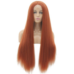 Syntactic lace front wigs for women cooper red color long straight