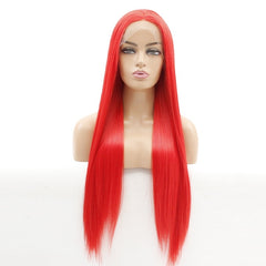 Syntactic lace front wigs for women long straight red