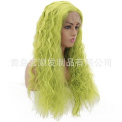 Synthetic lace front wigs for women light green deep wave long