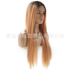 Synthetic lace front wigs for women ombre cooper color long straight