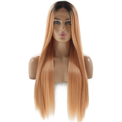 Synthetic lace front wigs for women ombre cooper color long straight