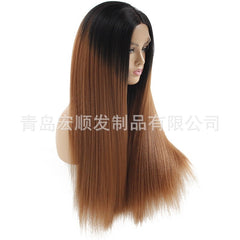 Synthetic lace front wigs for women black ombre brown color long straight