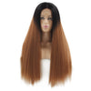 Image of Synthetic lace front wigs for women black ombre brown color long straight