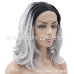 Synthetic lace front wigs for women black ombre grey