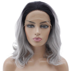 Synthetic lace front wigs for women black ombre grey