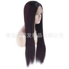 Synthetic lace front wigs for women dark brown long straight