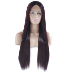 Synthetic lace front wigs for women dark brown long straight