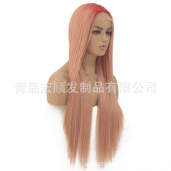 Synthetic lace front wigs for women red ombre pink long straight