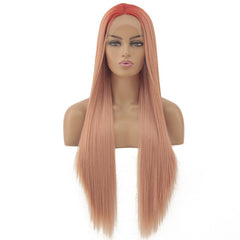 Synthetic lace front wigs for women red ombre pink long straight