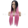 Image of Synthetic lace front wigs for women black ombre pink long straight