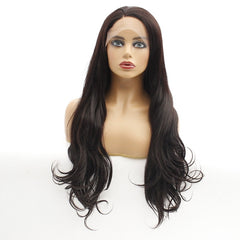 Synthetic lace front wigs for women natural wave long black