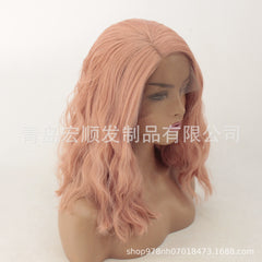 Synthetic lace front wigs for women wavy short bob pink color