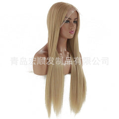 Synthetic lace front wigs for women dark yellow color long straight