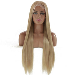 Synthetic lace front wigs for women dark yellow color long straight